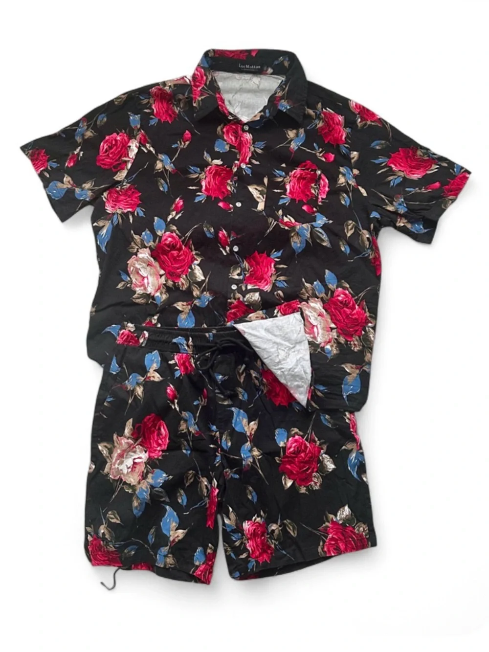 LucMatton Set Black Rose Short Sleeve Button-Down & Shorts
